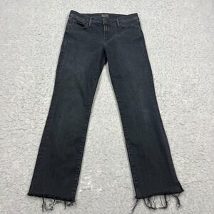Mother Jeans Women's 28‎ The Rascal Ankle Snippet Blackbird Raw Fringe Denim USA